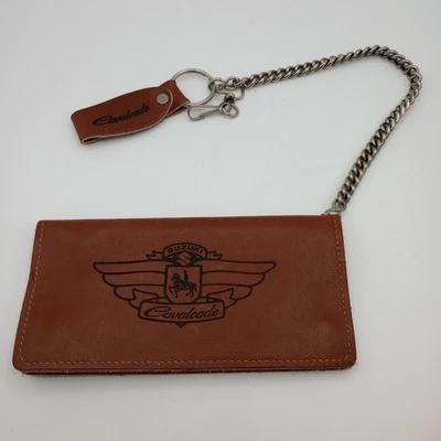 Vintage Hand Tooled Brown Leather Biker Trucker Wallet With Chain Suzuki - Image 1 of 4