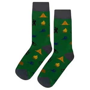 NUEVO CON ETIQUETAS Calcetines de Vestido de Camping Novedad Hombres 8-12 Verde Loco Divertido Calcetín - Imagen 1 de 4