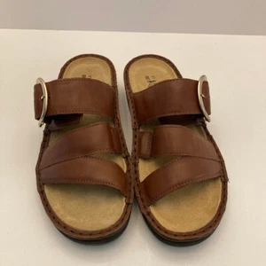 NEW Naot Frey Sandals Brown Leather Cork Insole Womens 5.5 EU 36 Slide Buckle - Picture 1 of 10