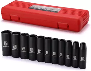 11 Pieces 1/2-Inch Drive Deep Impact Socket Set, 3/8-Inch to 1-Inch, CR-V, SAE, - Picture 1 of 7