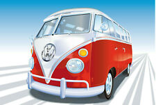 Volkswagen Type 2 Kombi Microbus Samba Poster Red and White A4 A3 A2 Sizes