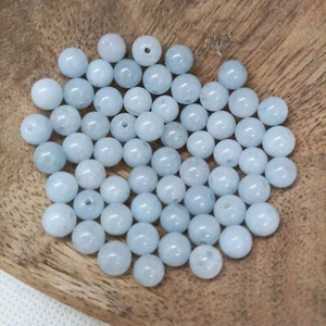 Aigue Marine / Lot de 5 Perles Rondes Polies / 6 mm / Pierres Naturelles - Picture 1 of 5