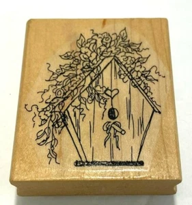 SELLO DE GOMA MONTADO EN MADERA PK CREATIONS ~ PAJARERA DE 16 M CON FLORES - Imagen 1 de 3