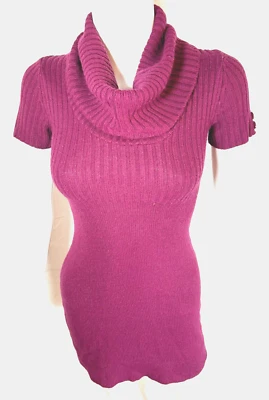 Vestido Suéter Derek Heart Para Mujer Cuello Capucha - Borgoña Púrpura, Tejido Acanalado, Pequeño Foto 1 de 4