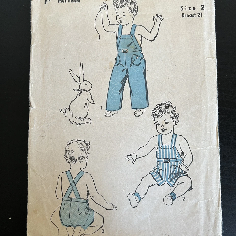 Vintage 1940s Advance 3269 Toddler Bib Overalls Two Lengths Sewing Pattern 2 CUT - Image 1 of 4