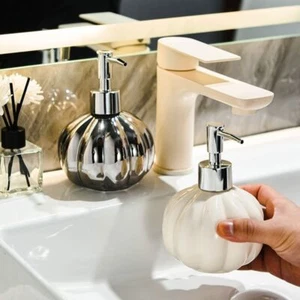 Ceramic Liquid Soap Dispenser Pumpkin Shape Pump Bottle Bathroom - Picture 1 of 13