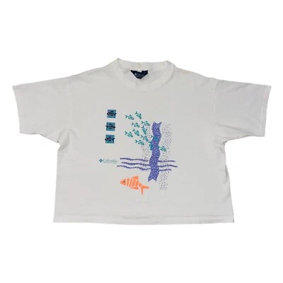 Vintage Columbia Single Stitch T Shirt Size XL Cropped Art Fish Graphic Blue Tag - Image 1 of 4