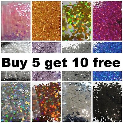 Glitter BUY 5 GET 10 FREE ChunkyFestival Cosmetic Nail Metallic Holographic 1mm • 1.69€