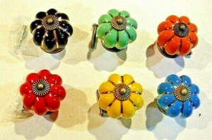 Lot of 6 Different Color Glazed Ceramic Pumpkin Cabinet Knobs, Pulls (B) - NEW - Picture 1 of 4