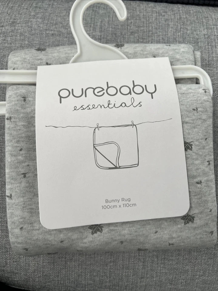 Purebaby Organic Cotton Baby Soft Wrap Bound Edge Bunny Rug Pale Grey Leaf - image 1 of 1