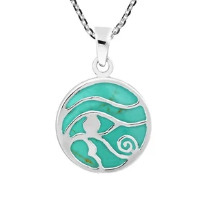 Collar de plata esterlina 0,925 con incrustación verde turquesa símbolo antiguo Ojo de Horus - Imagen 1 de 6