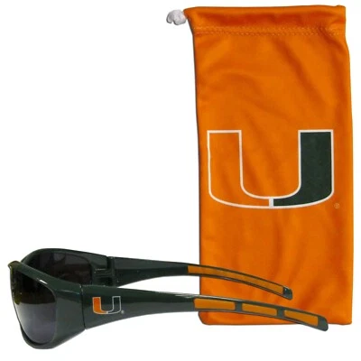 Miami Hurricanes Wrap Sunglasses w/ Microfiber Bag UV 400 Protection NCAA - Image 1 of 3