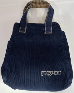Jansport Mini borsa tote blu foderata in velluto a coste marrone giallo a quadri retrò 9"x9"x4" - Foto 1 di 20