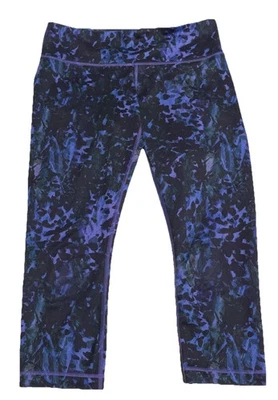 Leggings Lululemon Wunder Under Crop II Negro Púrpura Talla 8 Floral, Envío Gratis Foto 1 de 4