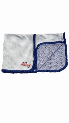 Manta bebé Carters Just One You blanca azul con volantes lunares flores pájaros corazón  Foto 1 de 4