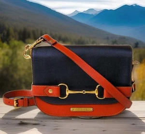 Bolso Bandolera Montura Ecuestre Cuero Italiano Negro y Tostado Snaffle Bit Nuevo - Imagen 1 de 5