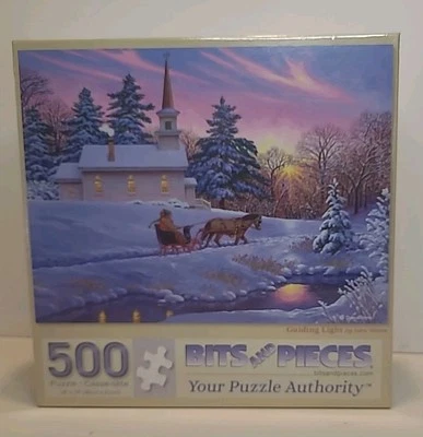 NIB BITS and PIECES 500 Piece Puzzle Guiding Light Winter Horse Sleigh  - Image 1 of 4