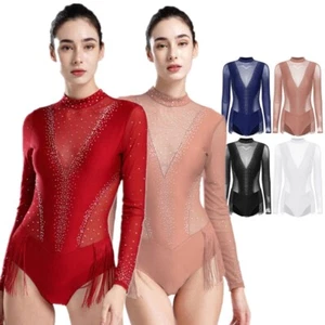 Womens Figure Ice Skating Leotard Rhinestones Fringe Latin Dance Dress AU - Picture 1 of 65
