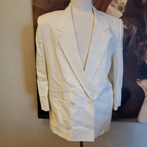larry levine Linen Satin Lined Jacket Ivory Women's 10 - Picture 1 of 9