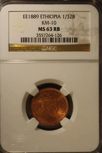   EE1889 Ethiopia 1/32B NGC MS 63 RB      - Picture 1 of 4