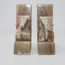 Pair of Marble Mayan/Aztec Animal Design Carved Large Heavy Bookends 6" Art Deco