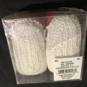 Jefferies Socks White Red Made In USA - Newborn - 100% Cotton Hand Crocheted New - Picture 1 of 9