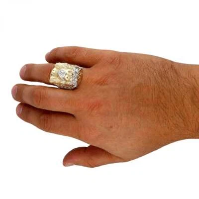 Solid 10K Gold Yellow Jesus Head Ring with Gem Accent - Image 1 of 4