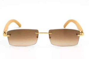 New Porta Romana PR1953-100R Gold/Yellow Wood Frame Brown Grad Lens Sunglasses - Picture 1 of 2