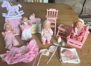 Vintage 1988 Lewis Galoob Baby Dolls & Furniture Lot + Love a Bye Baby Furniture - Picture 1 of 24