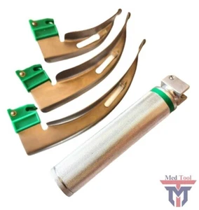 Glasfaser Macintosh Laryngoskop Set 3 LED Klingen + mittlerer Griff - Bild 1 von 2