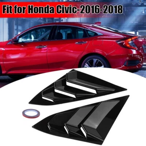 Cubierta de persiana de cuarto de ventana negra brillante para Honda Civic 2016~21 ventilación lateral - Imagen 1 de 8