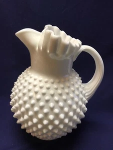 Fenton Pitcher~ White Milk Glass Hobnail~ Ruffled Rim~ Ice Catcher Lip~ Handle - Picture 1 of 8