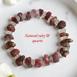 Natur Edelstein Rubin Smaragd dehnbar Armband - Handarbeit Heilschmuck - Bild 1 von 12