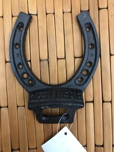 RUSTIC HORSESHOE WALL MOUNT BOTTLE OPENER BEER SODA CAST IRON - Picture 1 of 7