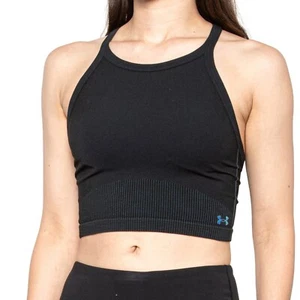 NWT Women's Under Armour  Black Heatgear Rush Seamless Crop Tank Top - Picture 1 of 2