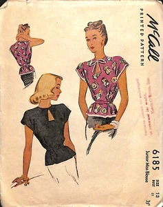Vintage 1940s McCall Junior Miss Blouse Pattern 6185 Bust 31 Complete* - Picture 1 of 2