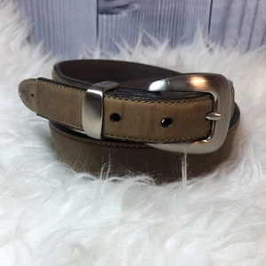 Nocona Smooth Brown Distressed Leather Belt Size 34 Brushed Nickle Buckle - Picture 1 of 6