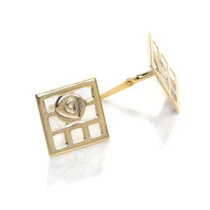 9ct Yellow Gold Andralok Square Rennie Mackintosh Stud Earrings / Studs - Picture 1 of 2