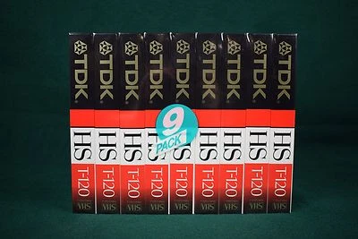 Cintas VHS TDK HS T-120 - Paquete de 9 - NUEVAS EN EMBALAJE SELLADO Foto 1 de 4