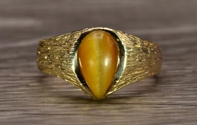 Juego de anillos de oro amarillo con cuarzo ojo de tigre para hombre Foto 1 de 4