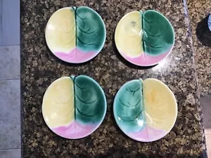 Antike Majolika Butter Pat Teich Lilie Blatt rosa grün gelb NEUWERTIG 4 verfügbar - Bild 1 von 5