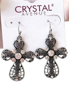 Pendientes colgantes cruzados tono plata con pedrería de cristal transparente para boda - Imagen 1 de 2