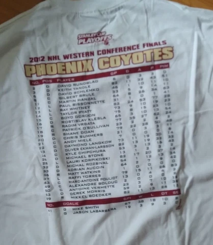 2012 Phoenix Coyotes t shirt XXL 2XL Western Finals Roster on back Cover