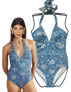 Nwt  BODEN  US 8 Long  Gardenia Blue ITHICA 1-PIECE HALTER SWIMSUIT Lined - Picture 1 of 5