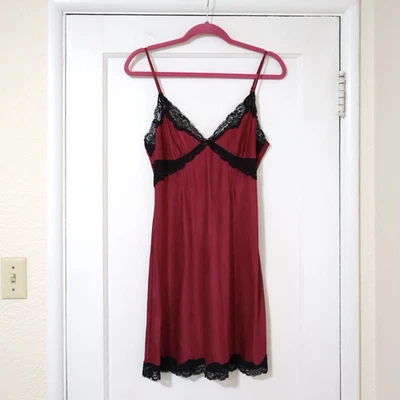 Sexy Vestido Sin Mangas Vintage Victoria's Secret Encaje Rojo Borgoña Seda L y2k Lencería Foto 1 de 4