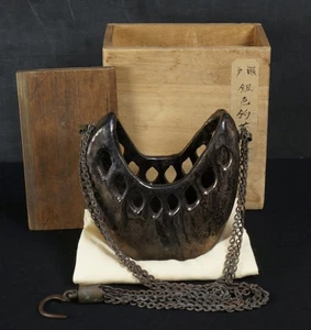 Fino recipiente japonés Ikebana Seto cerámica 1900 florero colgante arte horno - Imagen 1 de 12