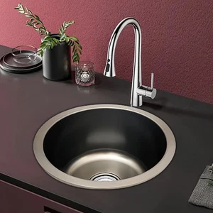 "Fregadero redondo de acero inoxidable 201 para autocaravana - con grifo para cocina o baño" - Imagen 1 de 6