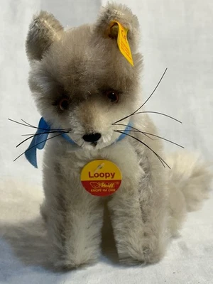 vintage steiff "Loopy" mohair grey wolf 1960-1970 #032455 - Image 1 of 4