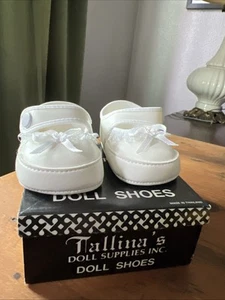 NOS Tallinas White Doll Shoes + Box Lace Trim Side Snap VTG Deadstock Size 4 - Picture 1 of 12