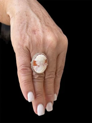Anello artigianale in argento 925 con cameo vintage – Regolabile - Immagine 1 di 4